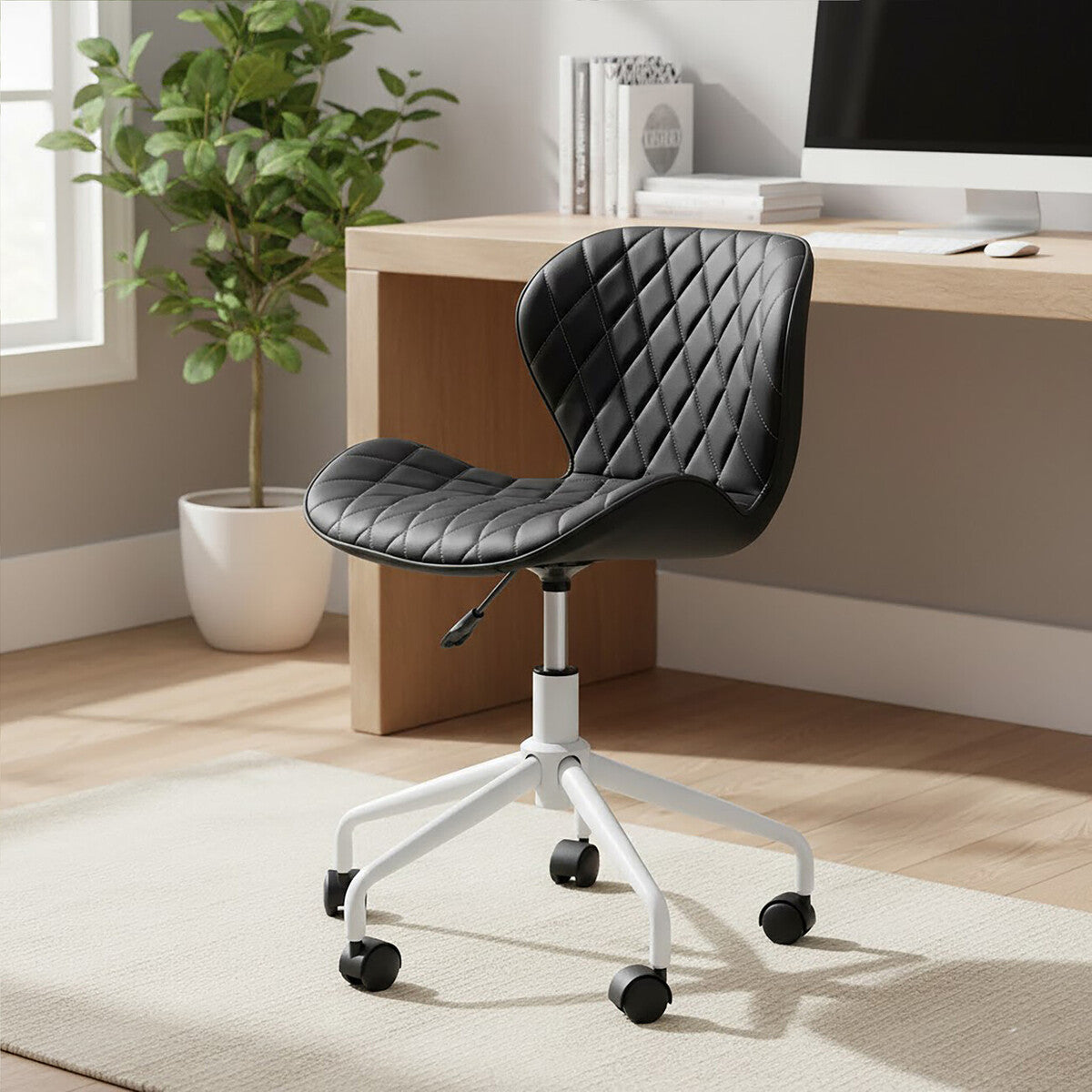 Brent Black Leather Effect Home Office Chair with White Finish Base