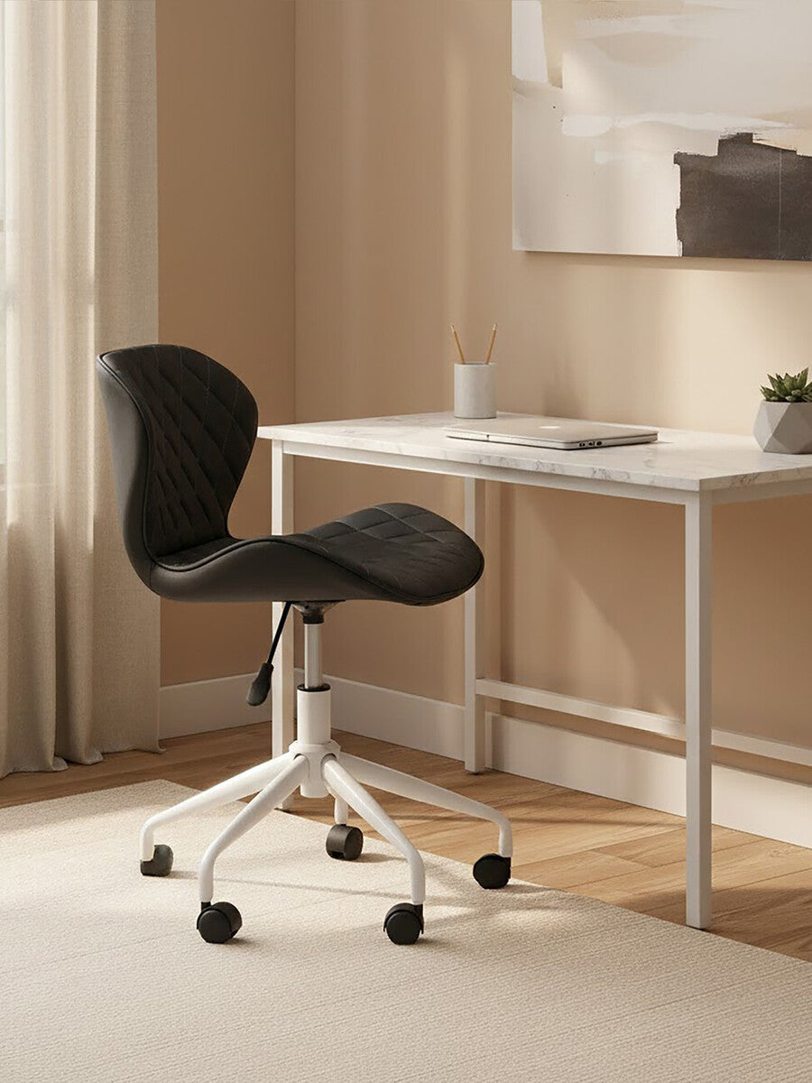 Brent Black Leather Effect Home Office Chair with White Finish Base