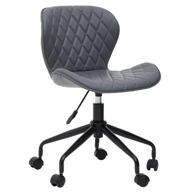 Brent Dark Grey Leather Effect Home Office Chair with Black Finish Base
