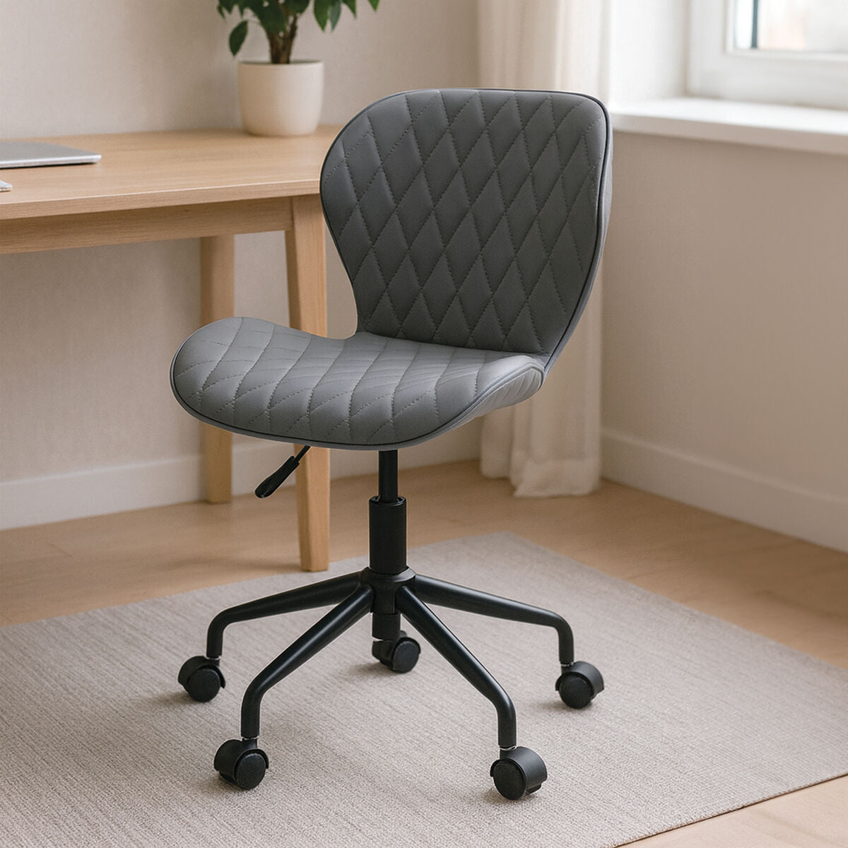 Brent Dark Grey Leather Effect Home Office Chair with Black Finish Base