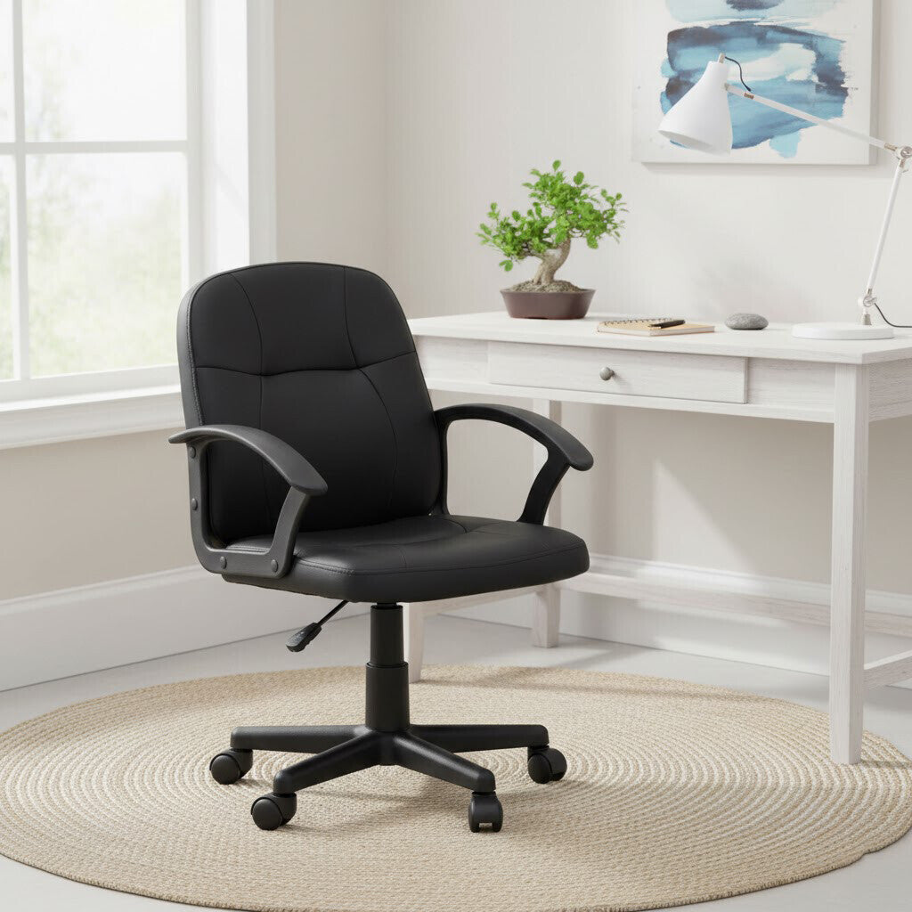 Brent Black Leather Effect Home Office Chair with Castor Base