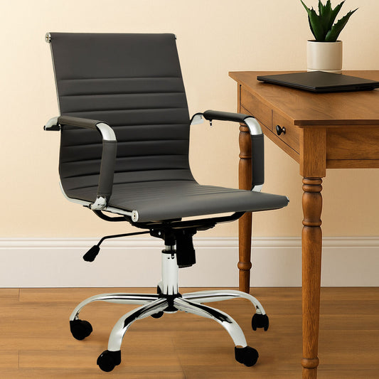 Brent Black Leather Effect Home Office Chair with Padded Arms