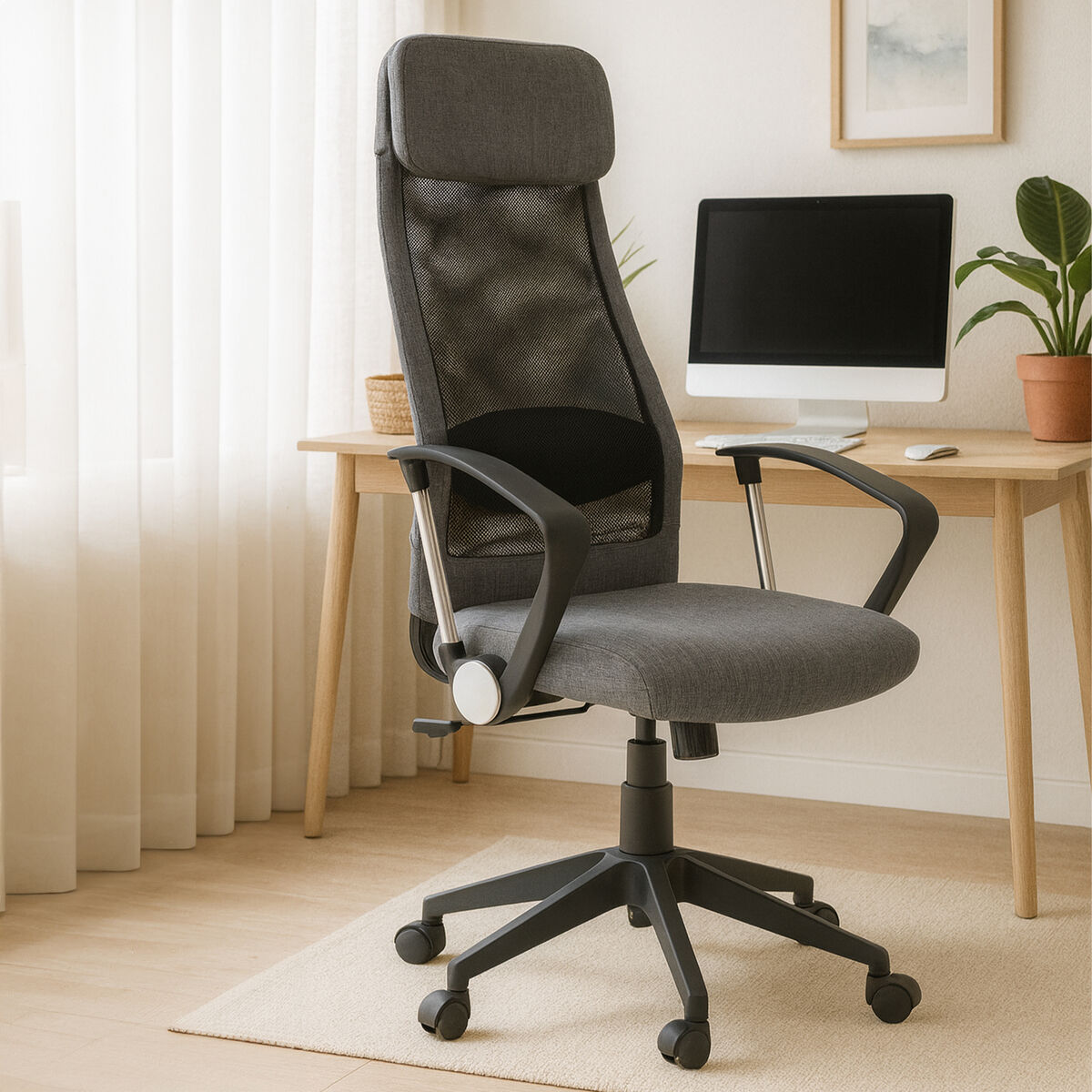 Brent Black Mesh and Grey Fabric High Back Home Office Chair