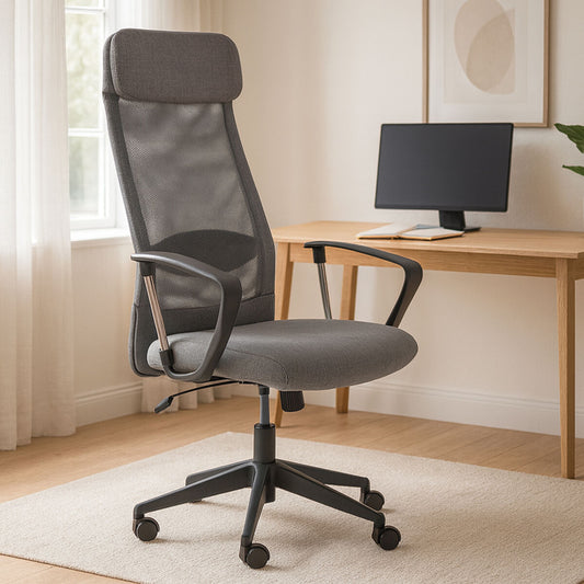 Brent Grey Mesh and Fabric High Back Home Office Chair