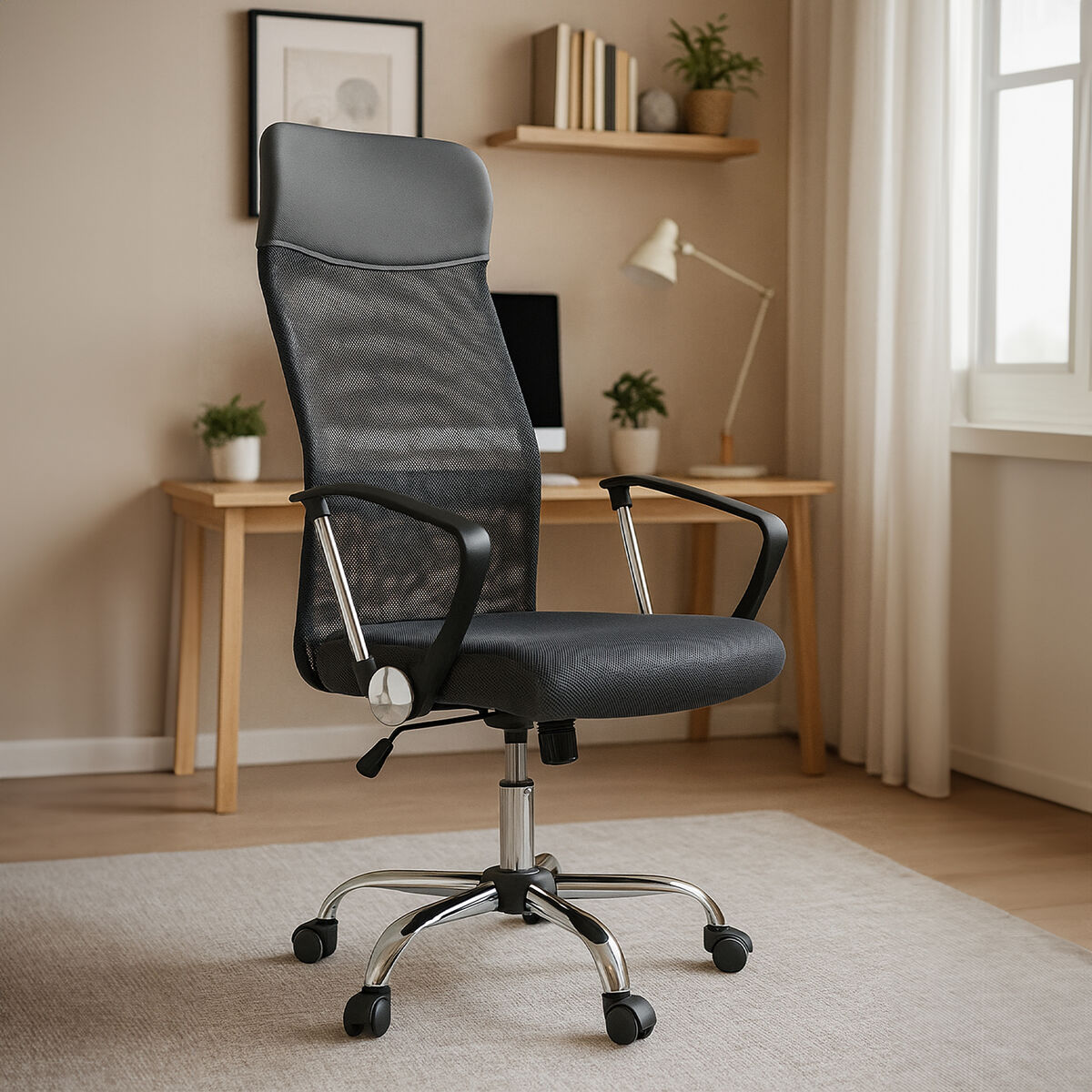 Brent Grey Mesh and Leather Effect High Back Home Office Chair