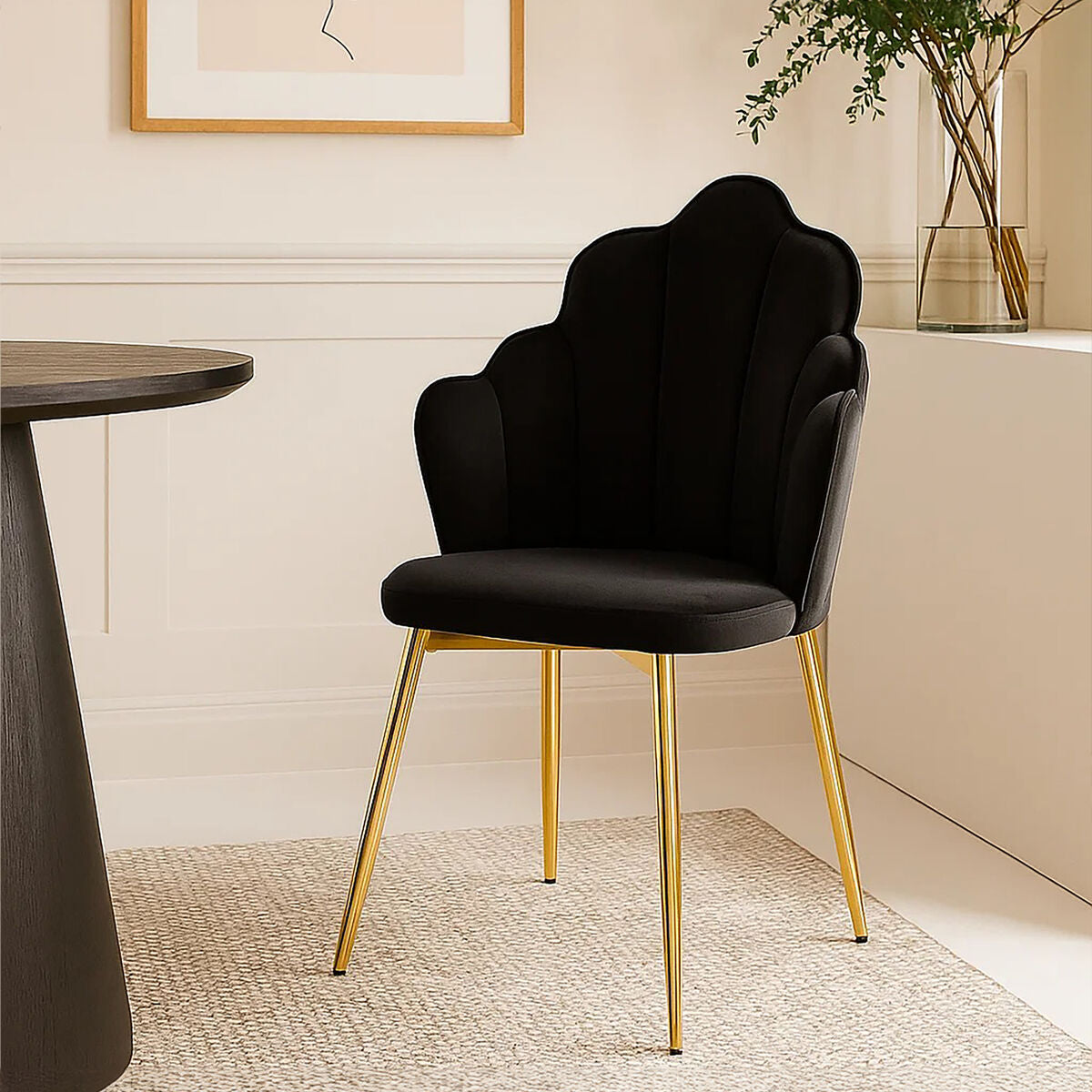 Tian Black Velvet Scalloped Dining Chair