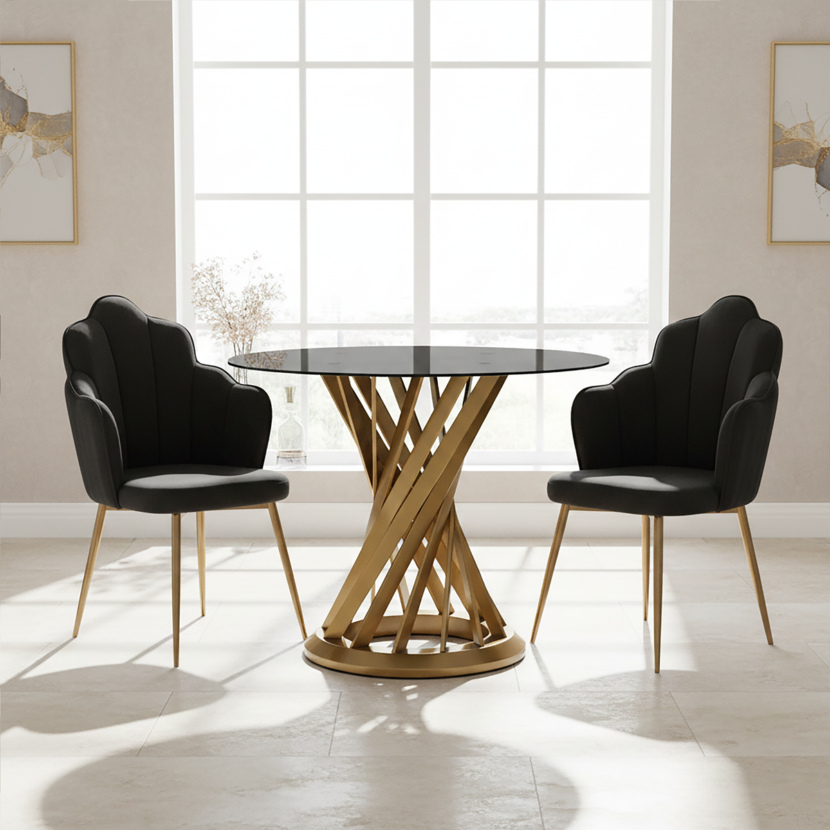 Tian Black Velvet Scalloped Dining Chair