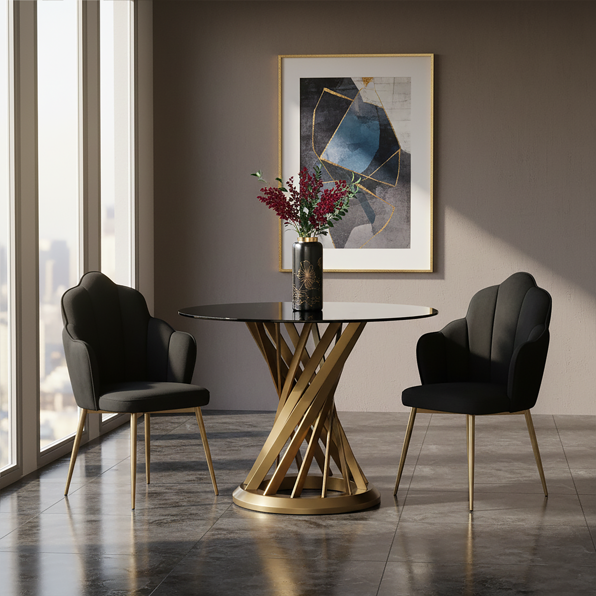 Tian Black Velvet Scalloped Dining Chair