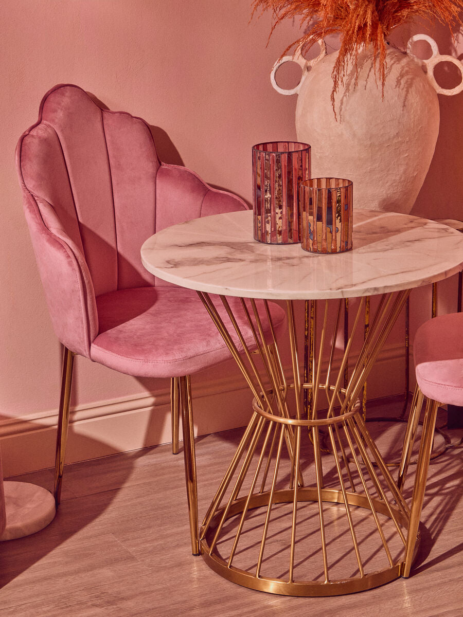 Tian Pink Velvet Scalloped Dining Chair