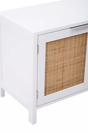Sherman White Finish and Natural Rattan Media Unit