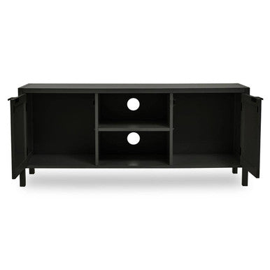 Sherman Black Finish and Natural Rattan Media Unit