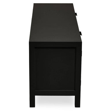 Sherman Black Finish and Natural Rattan Media Unit