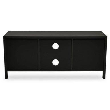 Sherman Black Finish and Natural Rattan Media Unit