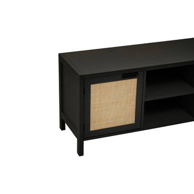 Sherman Black Finish and Natural Rattan Media Unit