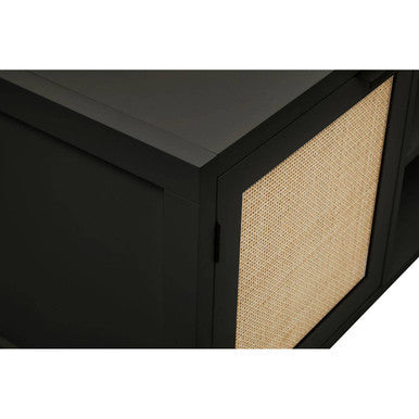 Sherman Black Finish and Natural Rattan Media Unit