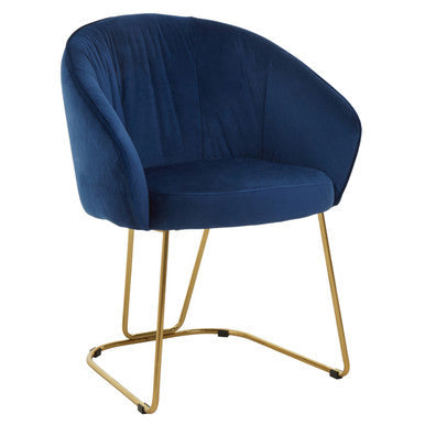 Veneto Midnight Blue Velvet Curved Dining Chair with Brushed Gold Legs