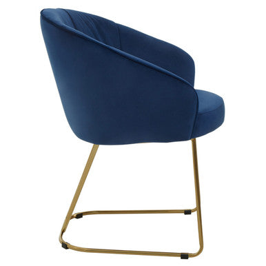 Veneto Midnight Blue Velvet Curved Dining Chair with Brushed Gold Legs