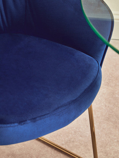 Veneto Midnight Blue Velvet Curved Dining Chair with Brushed Gold Legs