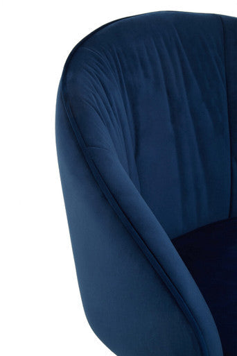 Veneto Midnight Blue Velvet Curved Dining Chair with Brushed Gold Legs