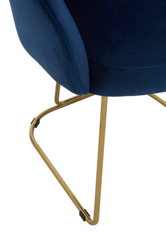 Veneto Midnight Blue Velvet Curved Dining Chair with Brushed Gold Legs