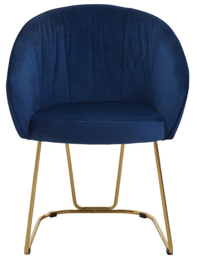 Veneto Midnight Blue Velvet Curved Dining Chair with Brushed Gold Legs