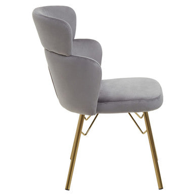 Veneto Grey Velvet Chair with Brushed Gold Finish Legs