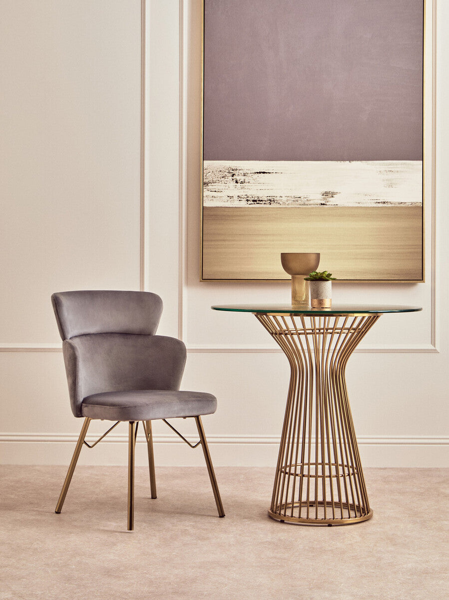 Veneto Grey Velvet Chair with Brushed Gold Finish Legs