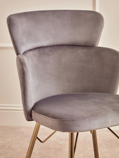 Veneto Grey Velvet Chair with Brushed Gold Finish Legs