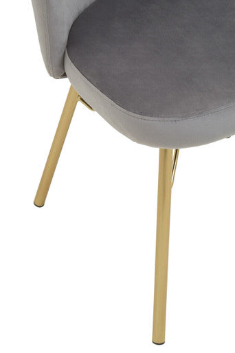 Veneto Grey Velvet Chair with Brushed Gold Finish Legs