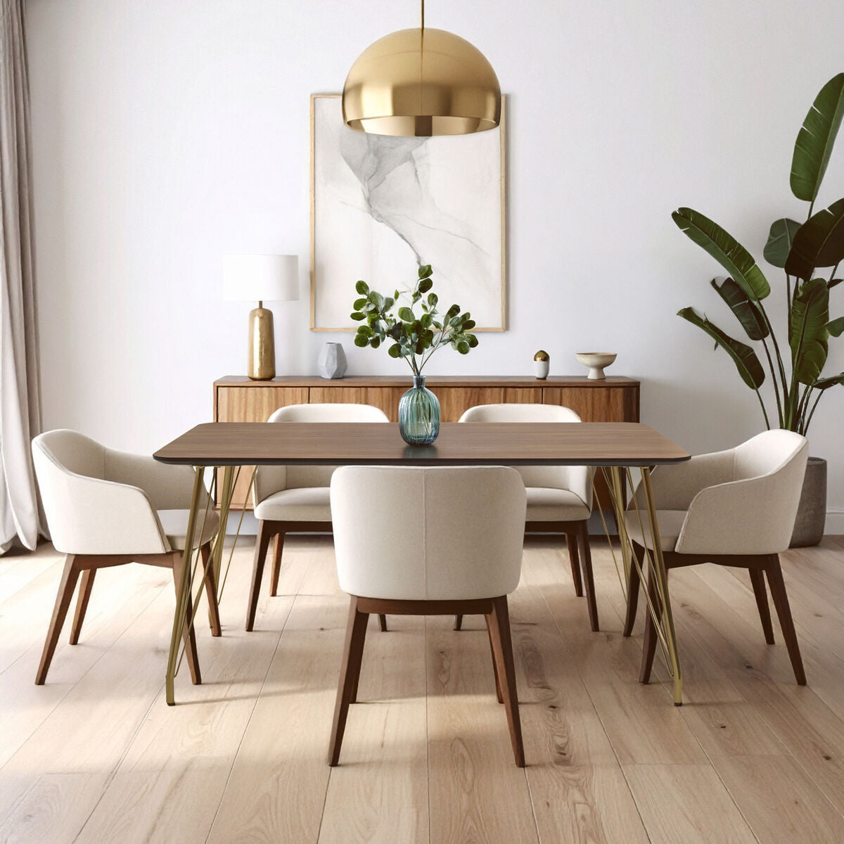 Veneto Natural Wood Effect Dining Table with Gold Finish Legs