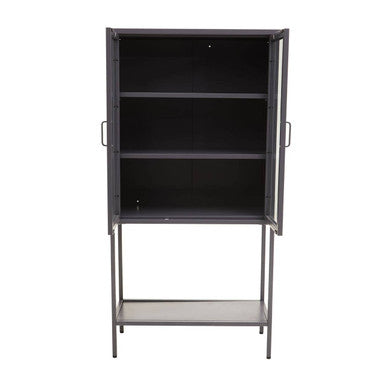 Acier Grey Metal 2 Door Tall Cabinet with Glass Doors