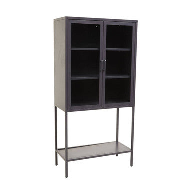 Acier Grey Metal 2 Door Tall Cabinet with Glass Doors
