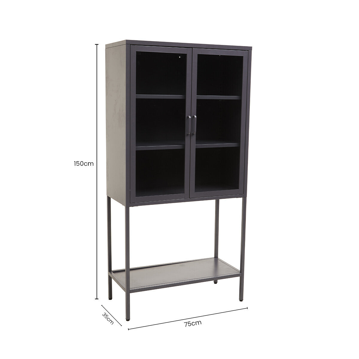 Acier Grey Metal 2 Door Tall Cabinet with Glass Doors
