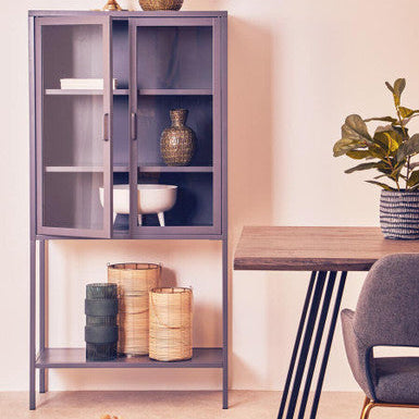 Acier Grey Metal 2 Door Tall Cabinet with Glass Doors