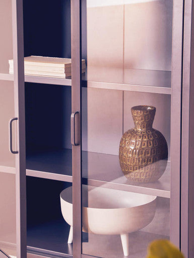 Acier Grey Metal 2 Door Tall Cabinet with Glass Doors