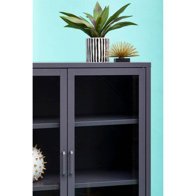 Acier Grey Metal 2 Door Tall Cabinet with Glass Doors