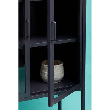 Acier Grey Metal 2 Door Tall Cabinet with Glass Doors