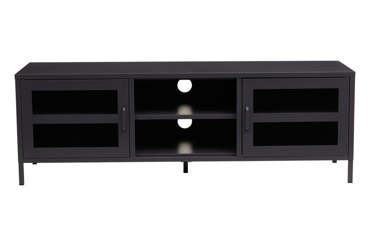 Acier Black Metal 2 Door Media Unit with Glass Doors