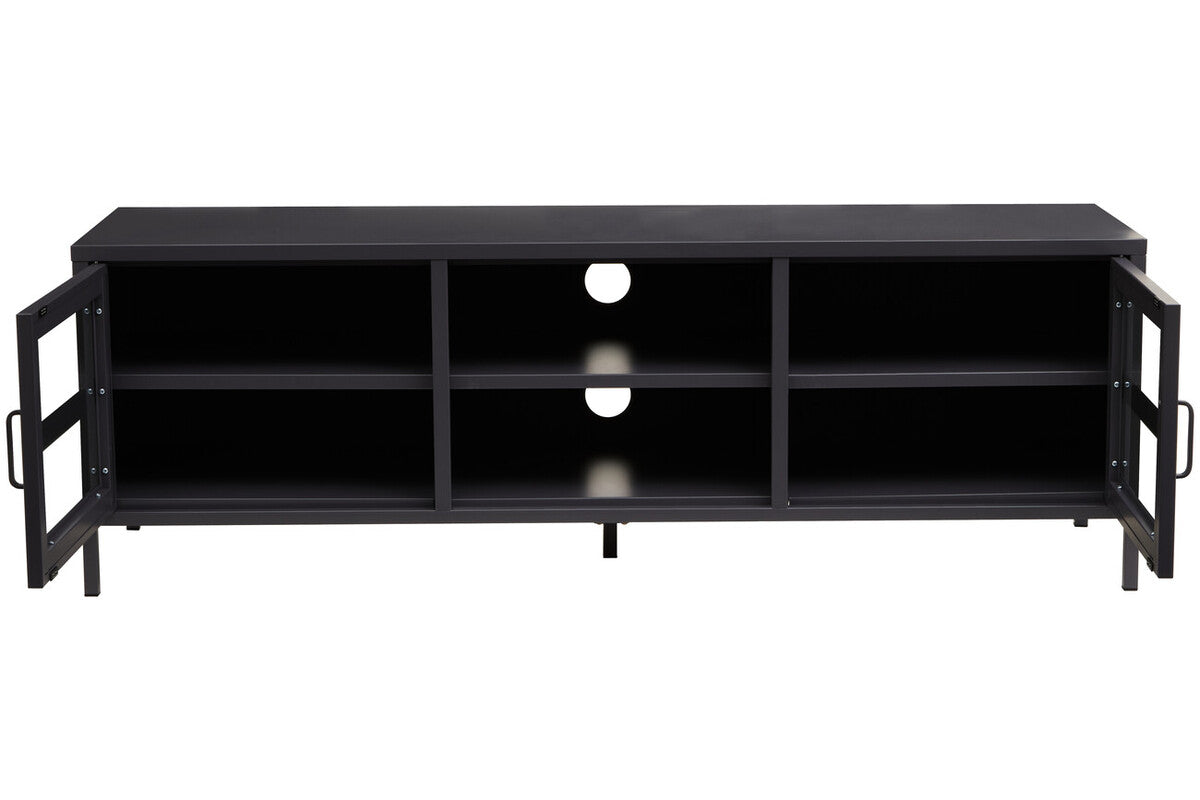 Acier Black Metal 2 Door Media Unit with Glass Doors