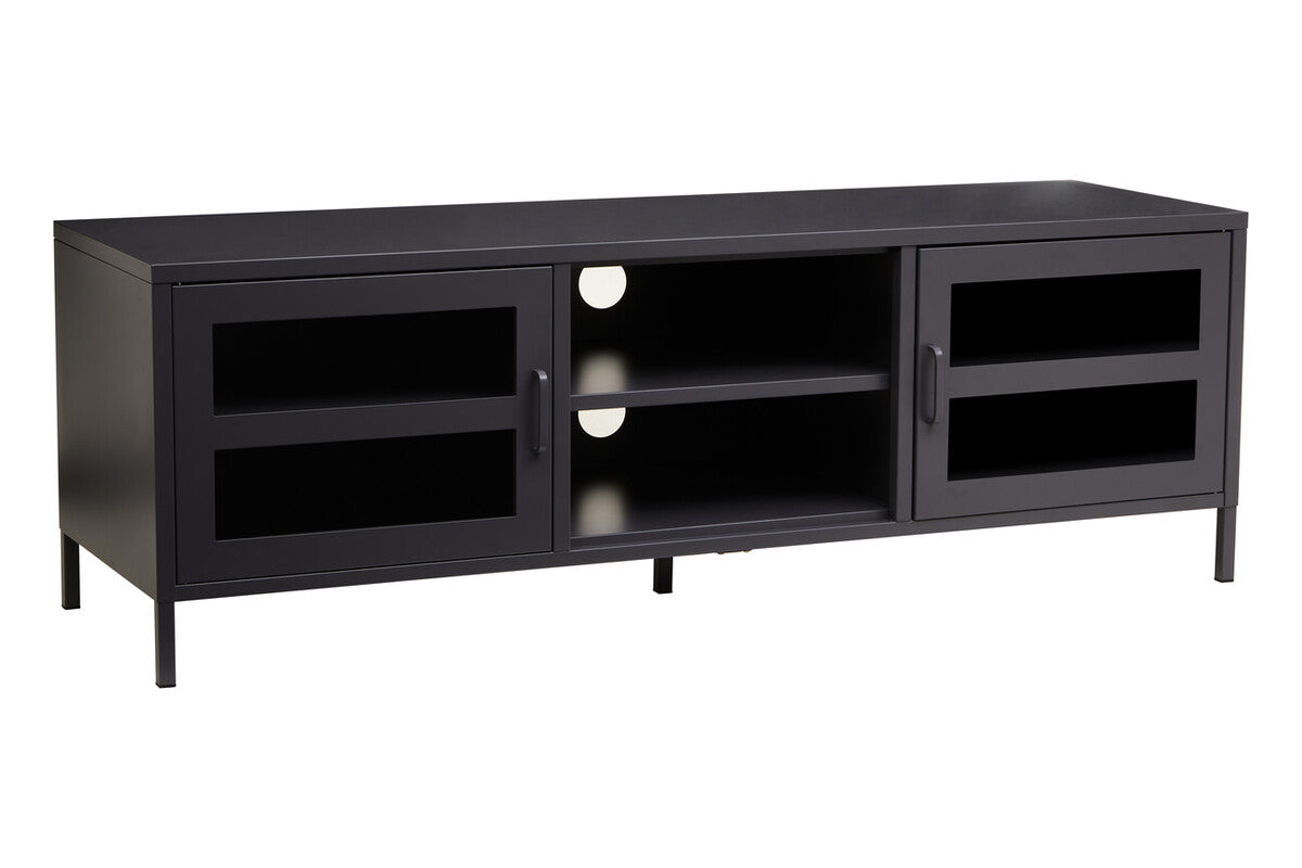 Acier Black Metal 2 Door Media Unit with Glass Doors