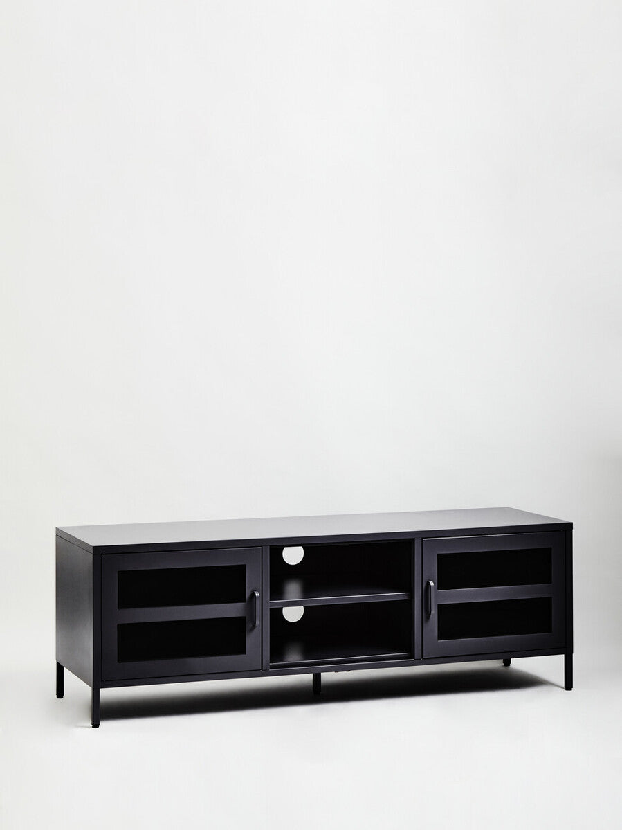 Acier Black Metal 2 Door Media Unit with Glass Doors