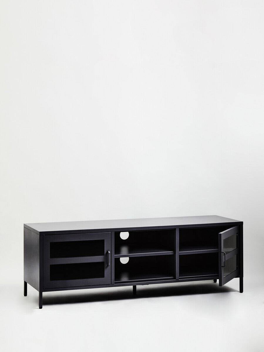 Acier Black Metal 2 Door Media Unit with Glass Doors