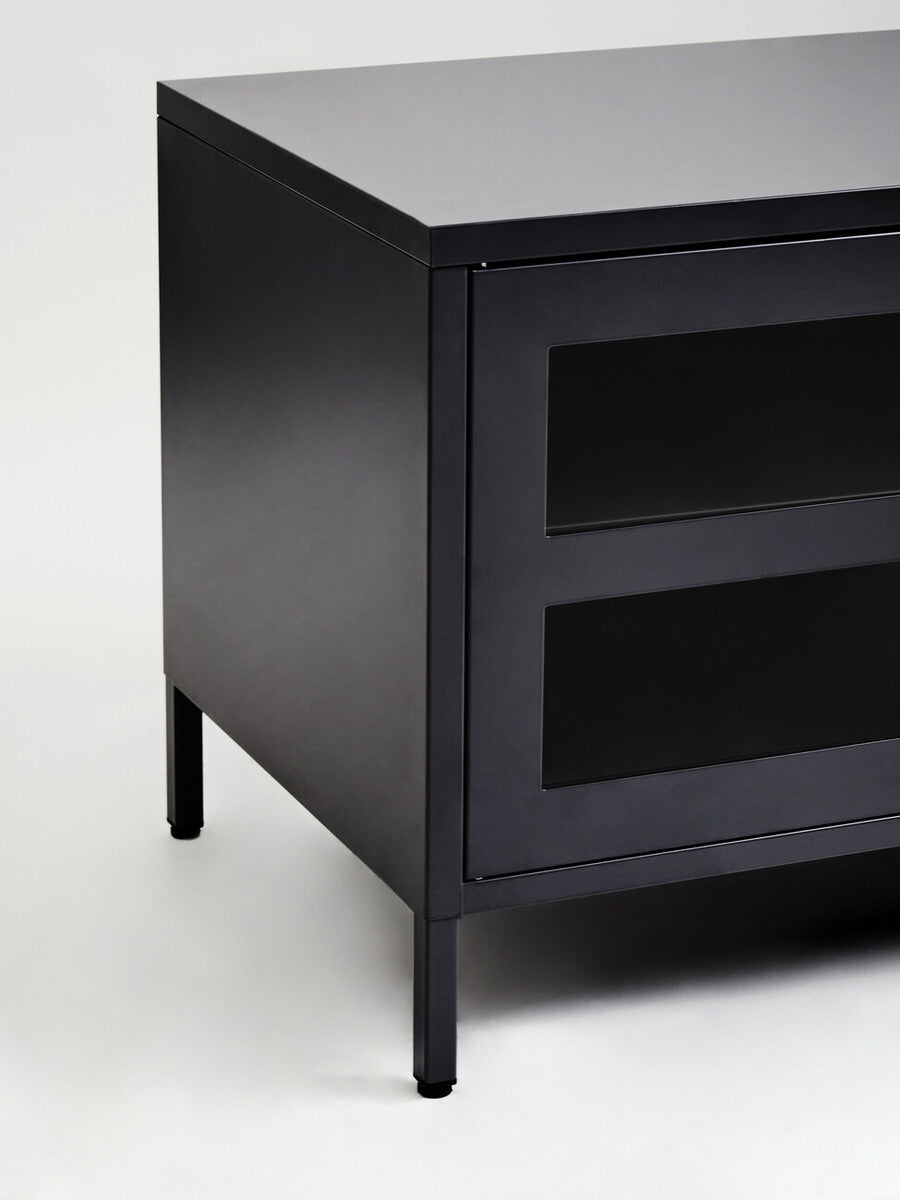 Acier Black Metal 2 Door Media Unit with Glass Doors