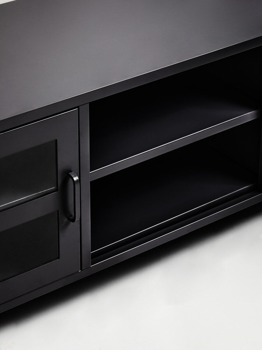 Acier Black Metal 2 Door Media Unit with Glass Doors