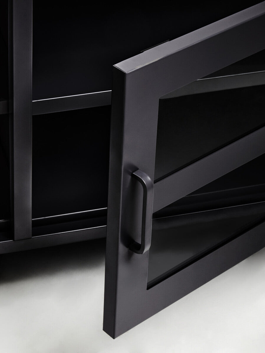 Acier Black Metal 2 Door Media Unit with Glass Doors