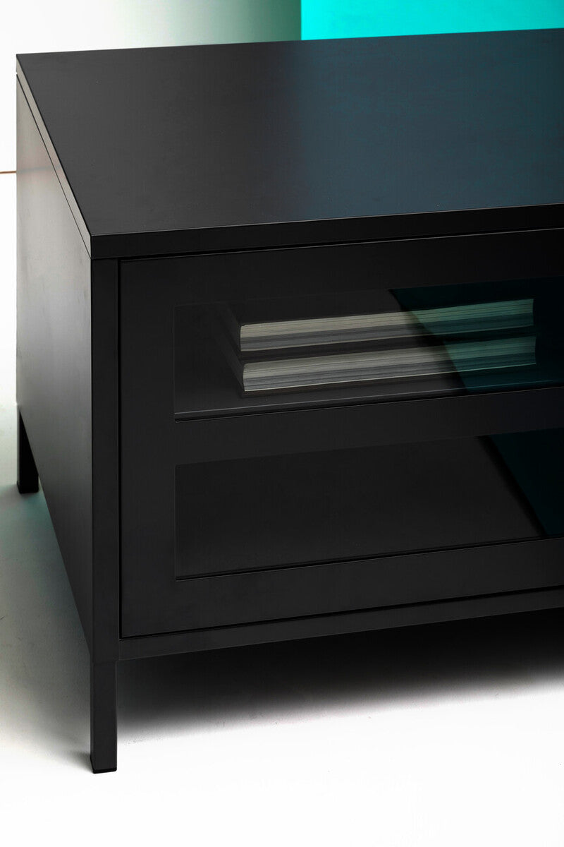 Acier Black Metal 2 Door Media Unit with Glass Doors