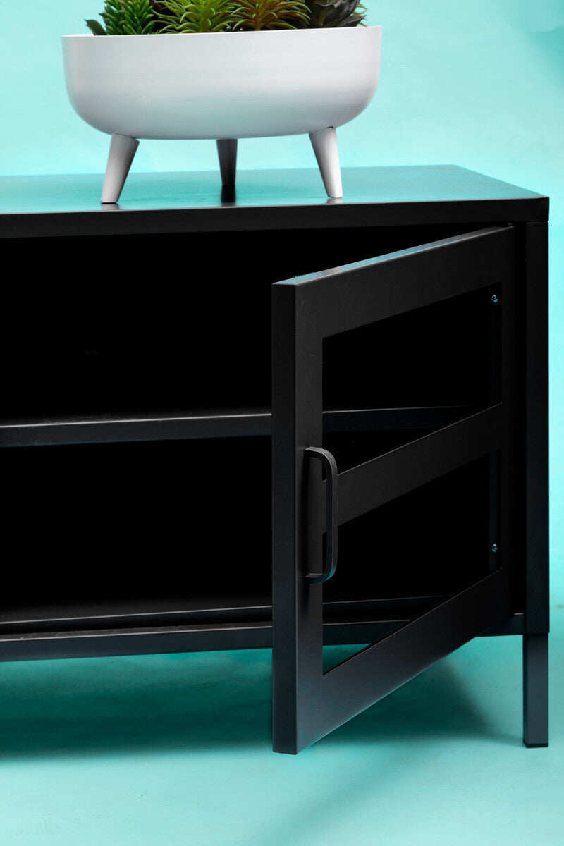 Acier Black Metal 2 Door Media Unit with Glass Doors