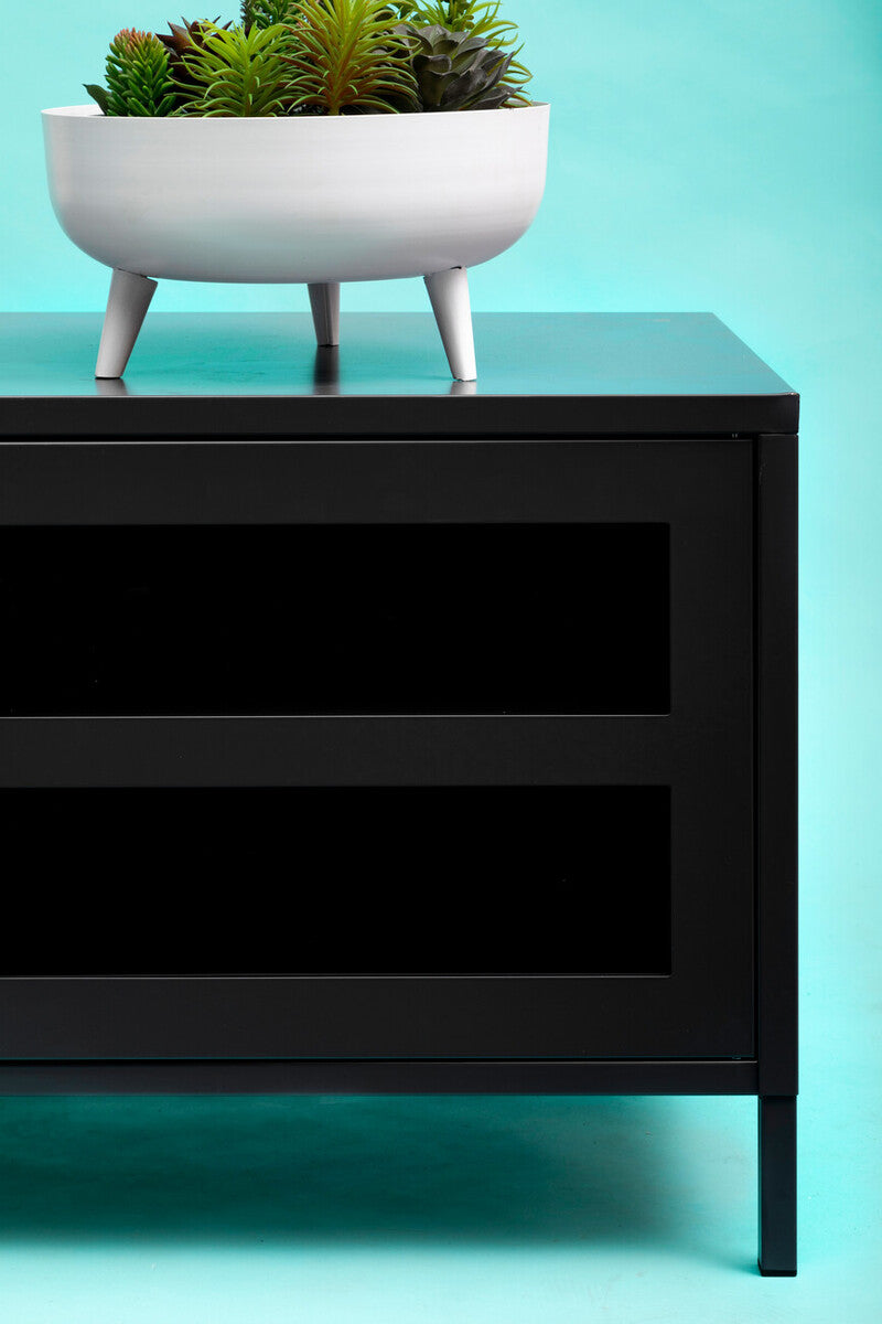 Acier Black Metal 2 Door Media Unit with Glass Doors