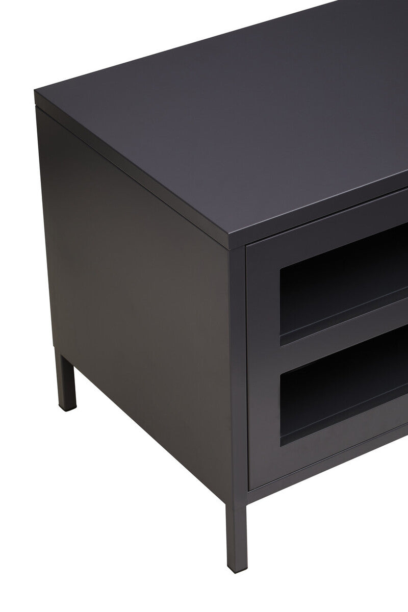 Acier Black Metal 2 Door Media Unit with Glass Doors