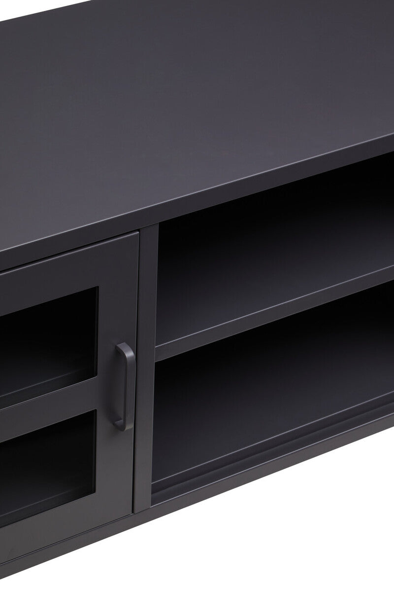 Acier Black Metal 2 Door Media Unit with Glass Doors